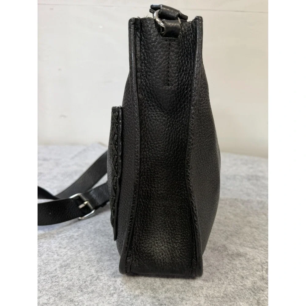 Rebecca Minkoff Black Pebbled Leather Crossbody Braided Trim Zip Top Messenger